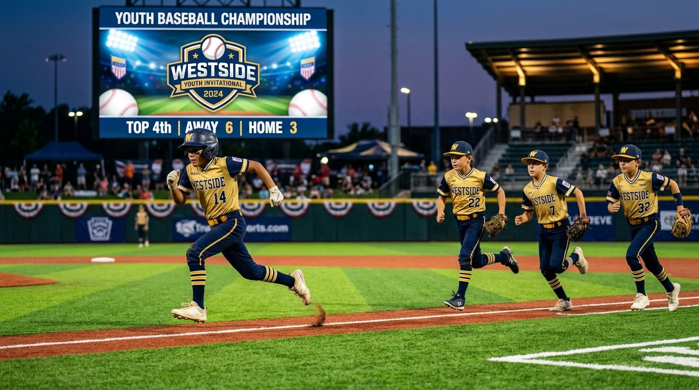 Youth baseball players playing a championship match at All Star Village Oneonta